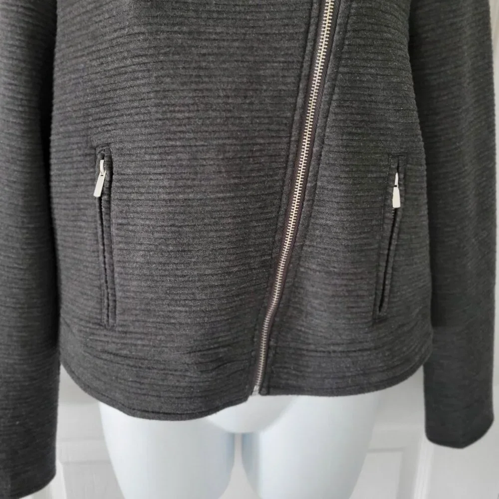CI SONO Charcoal Gray Ribbed Stretch Knit Motorcycle Jacket Size M